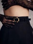 Black bombato belt with decorative buckle