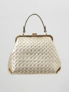 Gold quilted genuine leather handbag