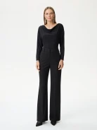 Black shiny blouse with a cowl neckline