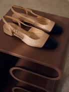 Flat leather slingback pumps