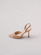 Beige open-heel pumps