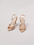 Beige open-heel pumps