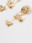 Long gold-plated earrings with decorative flowers