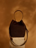 Chocolate-colored leather bucket bag