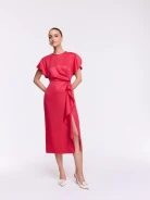 Coral Draped Midi Dress