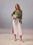 Beige high-waisted midi skirt