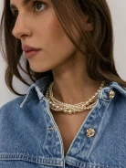A multi-strand necklace made of pearl beads