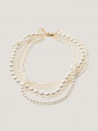 A multi-strand necklace made of pearl beads