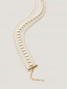 A multi-strand necklace made of pearl beads
