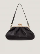 A small leather handbag in a dark chocolate shade