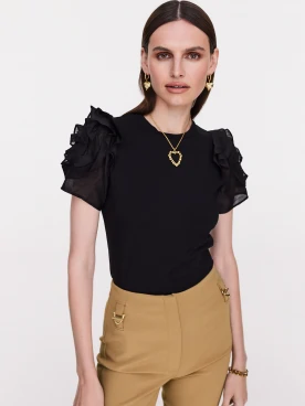 Black blouse with rose sleeves