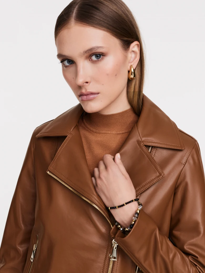 Caramel leather ramoneskin jacket