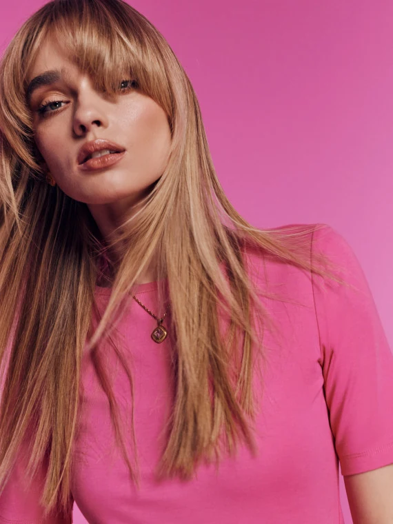 Pink viscose short sleeve blouse