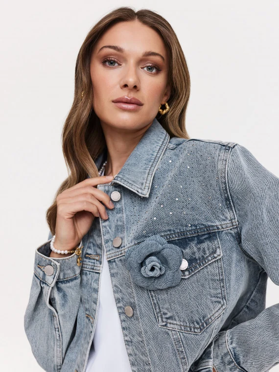 Short denim jacket with rhinestones
