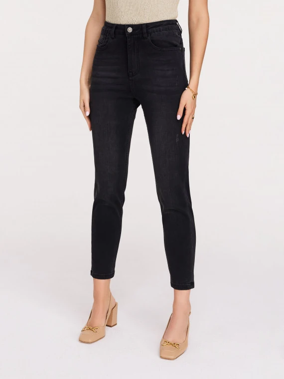 Black washed straight cut denim pants