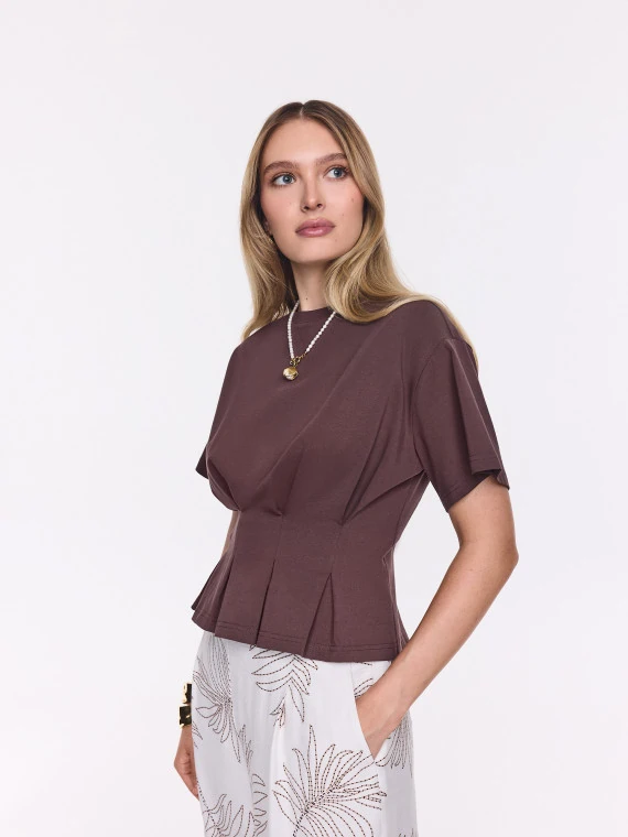 Brown cotton blouse with a peplum