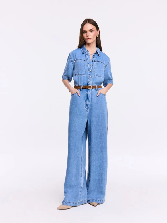 Light blue denim jumpsuit