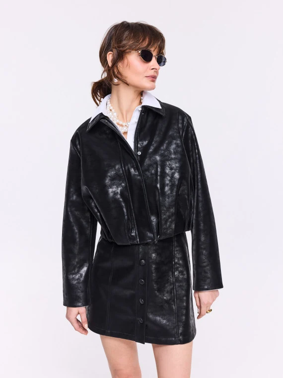 Short black faux leather jacket