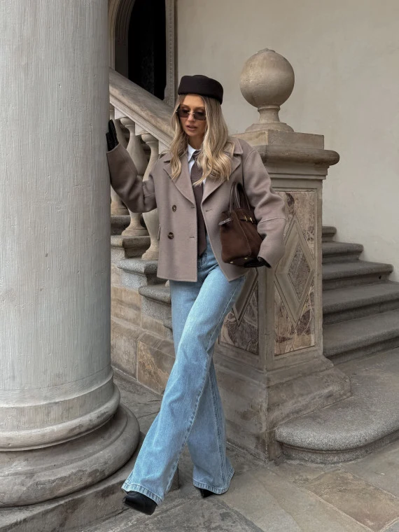Double-breasted wool jacket in taupe