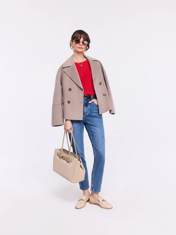 Double-breasted wool jacket in taupe