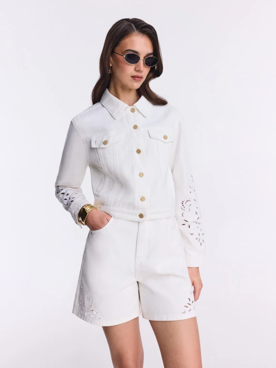White denim jacket with openwork decoration