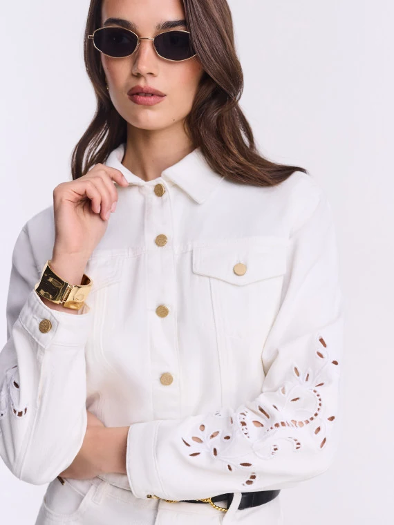 White denim jacket with openwork decoration
