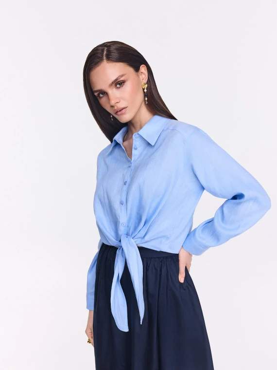 Blue linen shirt with tie