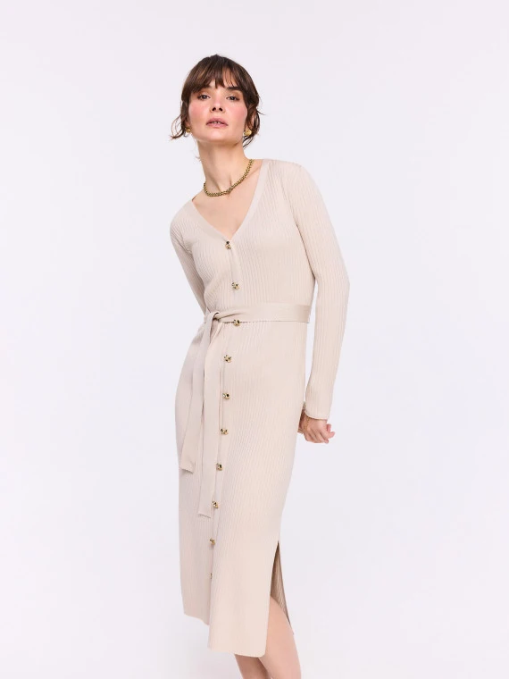Beige fitted midi dress