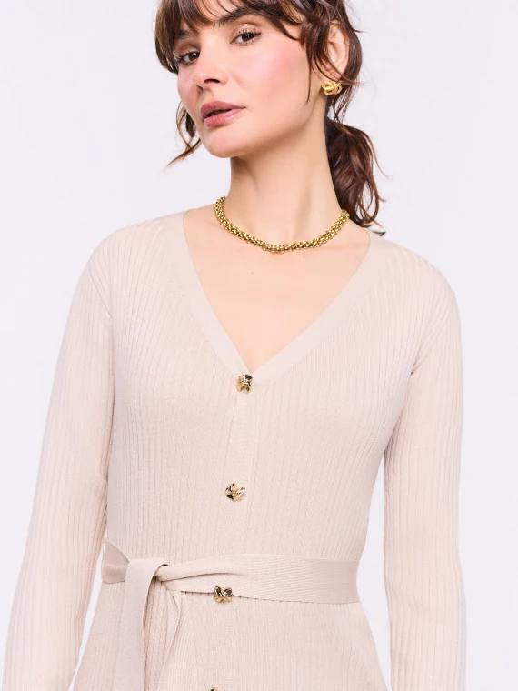 Beige fitted midi dress