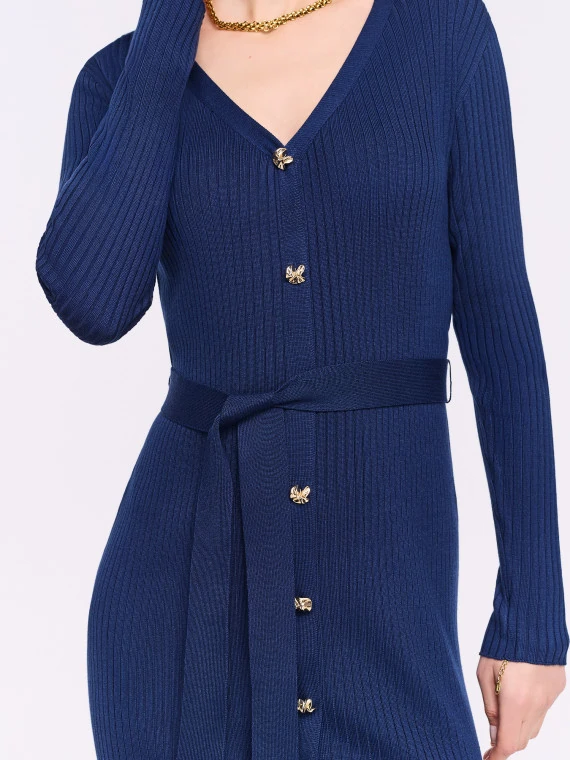 Navy blue fitted midi dress