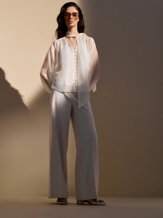 Cream high-waisted suit pants