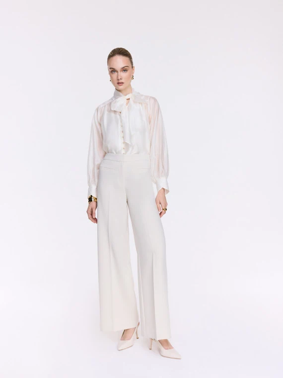 Cream high-waisted suit pants