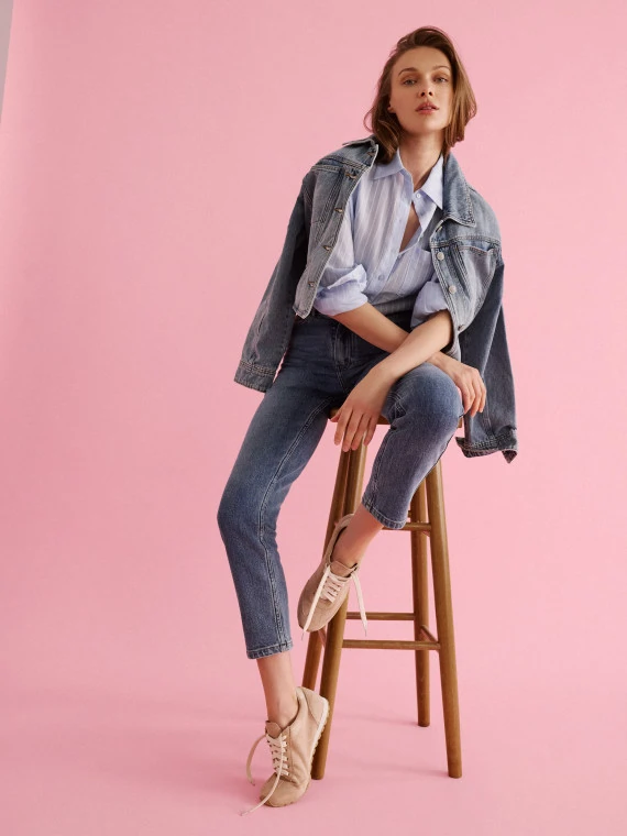 Blue high-waisted mom jeans