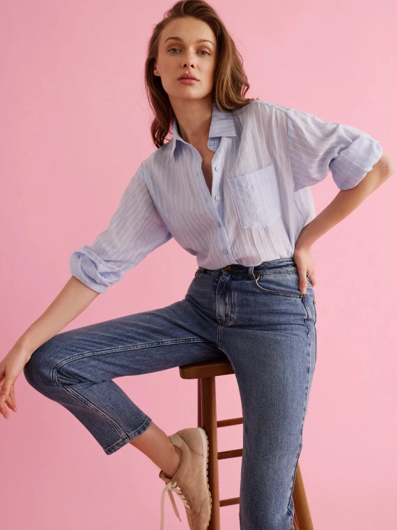Blue high-waisted mom jeans