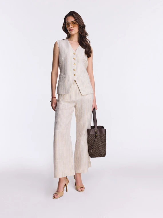 Linen trousers with metallic thread