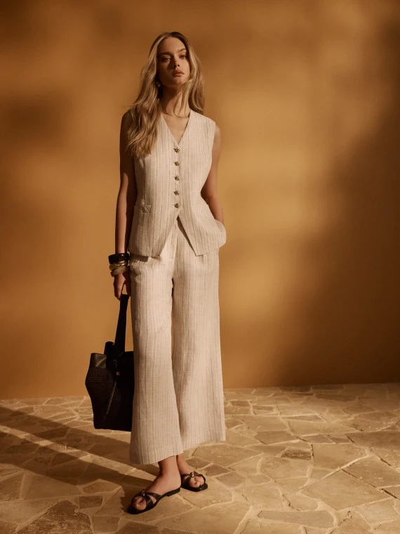 Linen trousers with metallic thread