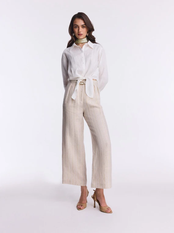 Linen trousers with metallic thread