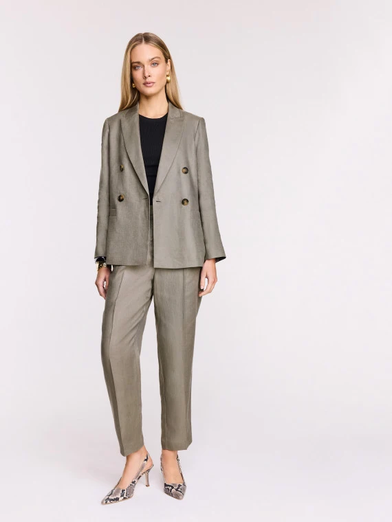 High-waisted khaki linen suit trousers