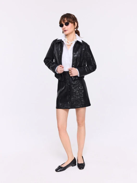 Short black faux leather skirt