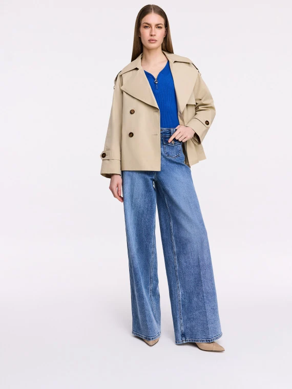 Cobalt rib knit sweater with zipper