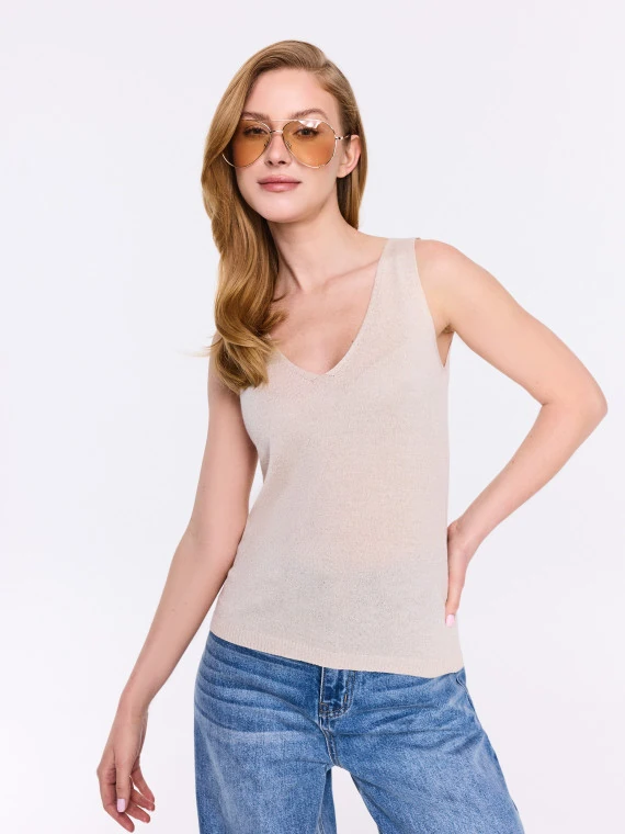 Light beige top with metallic thread