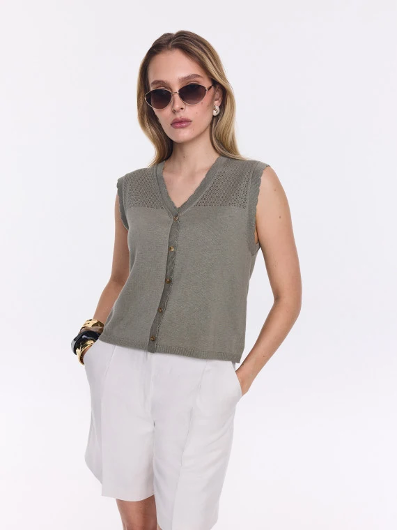 Olive-colored button-down vest