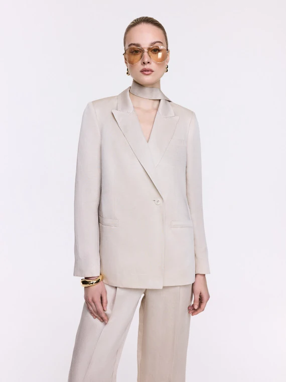 Beige linen and viscose jacket tied at the waist