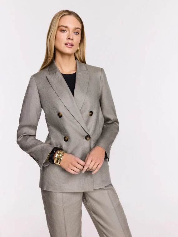 Khaki double-breasted linen jacket