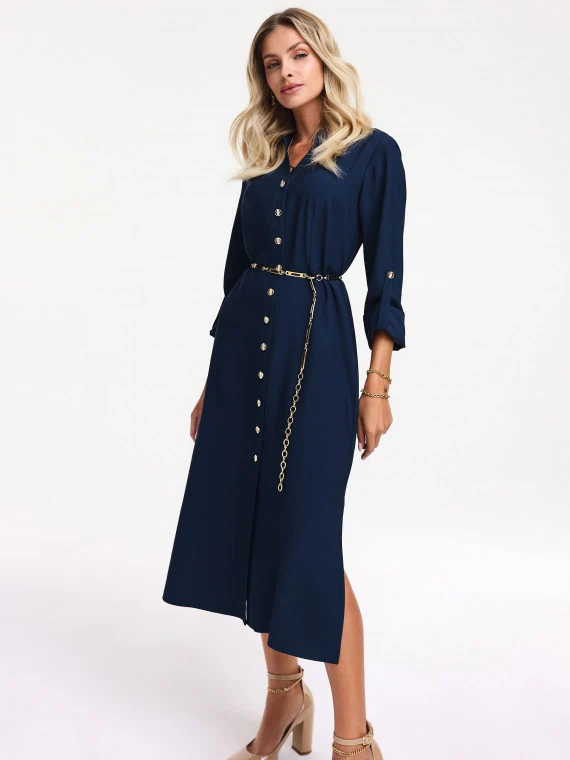 Long navy blue viscose dress