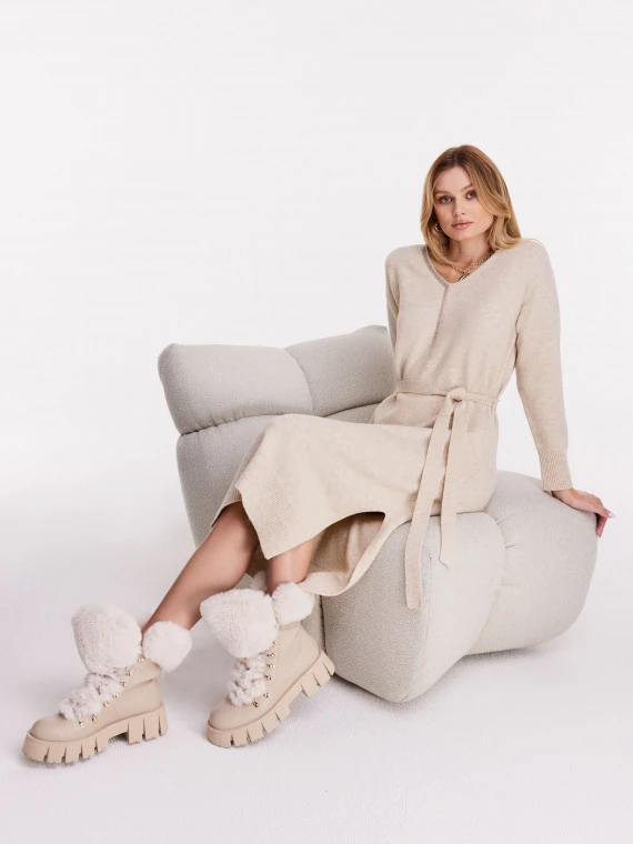 Wool dress in beige color