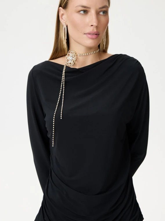Black blouse with a cowl neckline