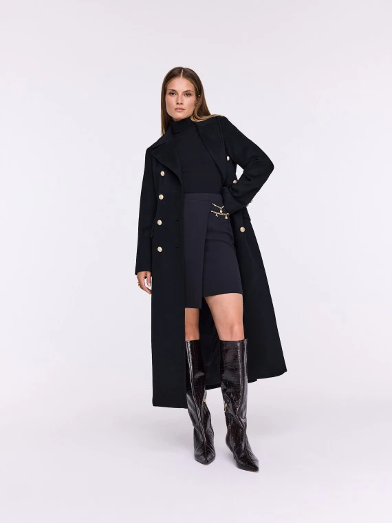 Black double-breasted wool coat
