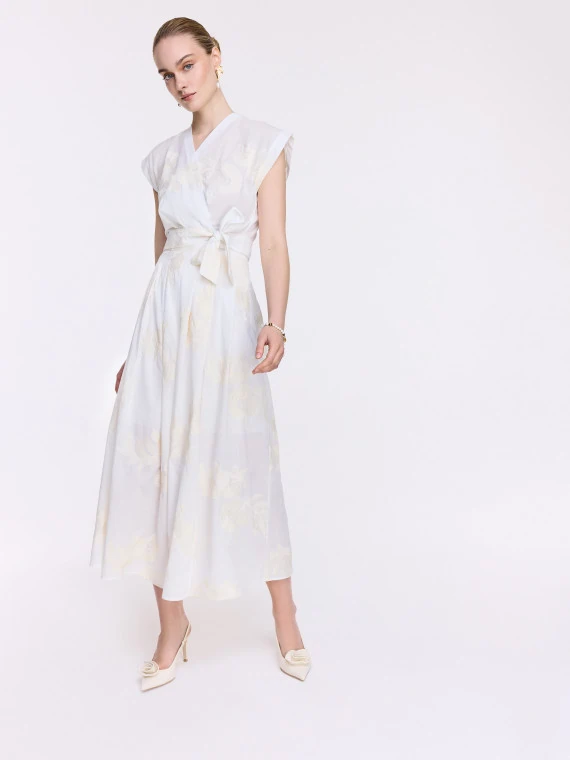 High-waisted cream-colored embroidered skirt