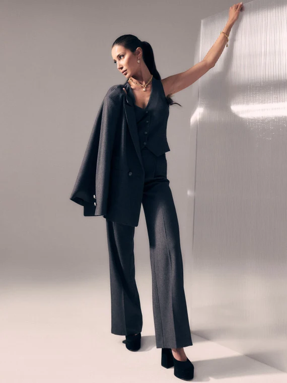 Grey high-waisted suit pants